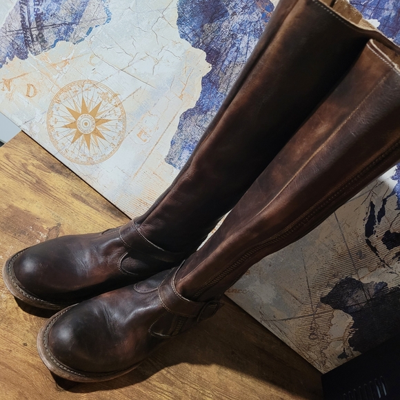 Bed Stu Stunning Distressed Brown Leather Tall Boots with Zippers And Buckle - Picture 2 of 16